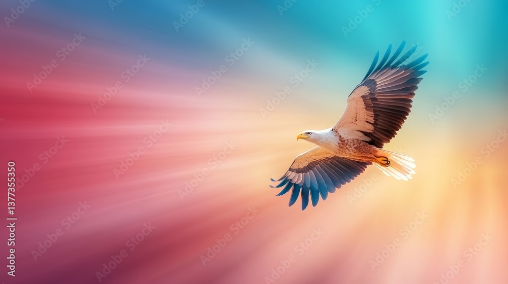 Fototapeta premium Majestic eagle soaring through vibrant sky with radiant colors