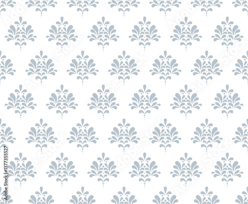 Wallpaper in the style of Baroque. White and gray floral ornament. Seamless vector background. Graphic pattern for fabric, wallpaper, packaging. Ornate Damask flower illustration