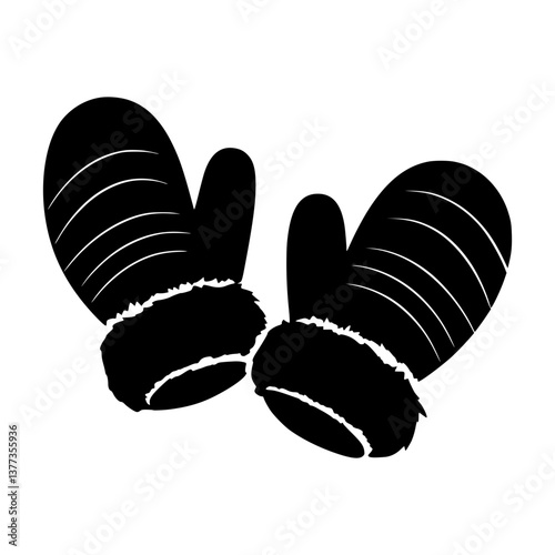 Black Silhouette Mittens - Winter Illustration