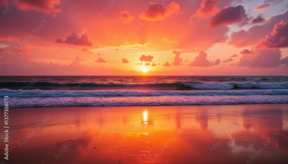 Fototapeta premium The vibrant hues of orange and pink dance across the sky as the sun dips below the horizon