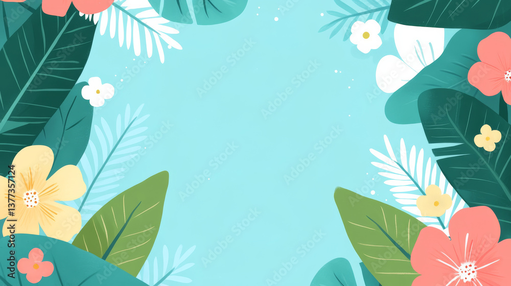 Fototapeta premium Bright floral design with leaves and flowers