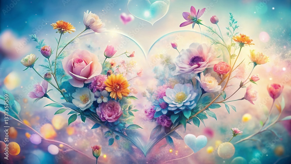 Obraz premium Peaceful Love: Double Exposure Hearts & Flowers Clipart