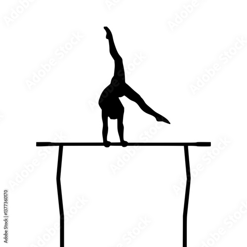 Gymnast Silhouette on Balance Beam - Vector Graphic