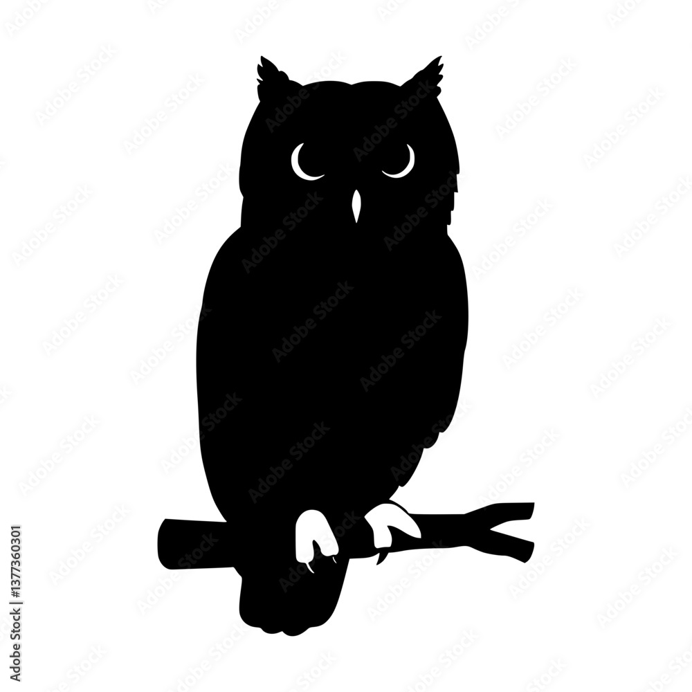 Silhouette Owl on Branch - Vector Graphic Silhouette Owl on Branch - Vector Graphic