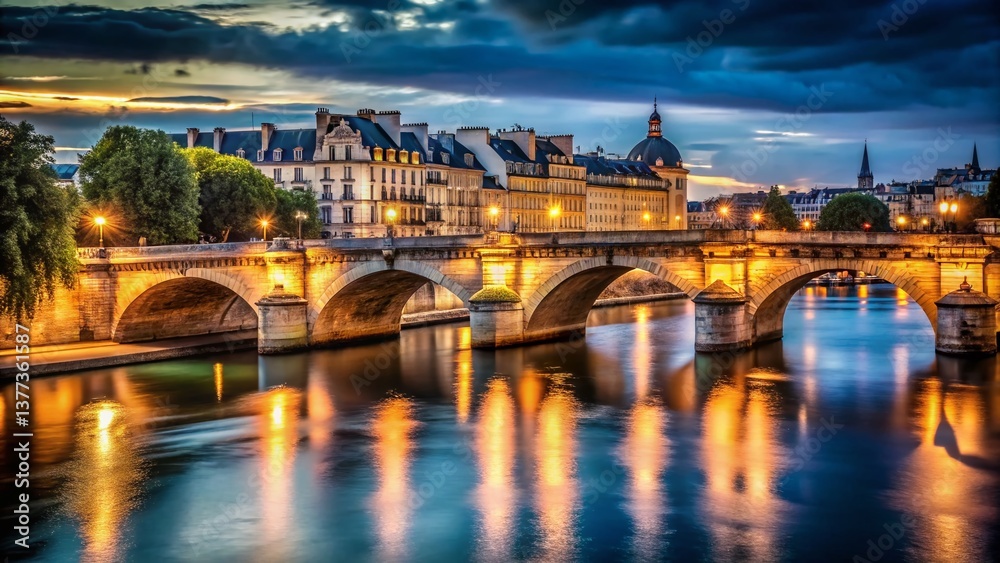 Obraz premium Pont Neuf Paris Night Low Light Bridge Architecture Cityscape