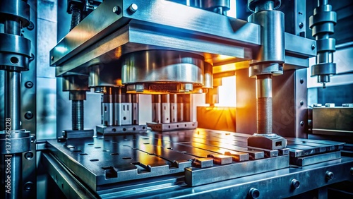 Powerful Industrial Metal Stamping Press Machine Close Up - Minimalist Photography