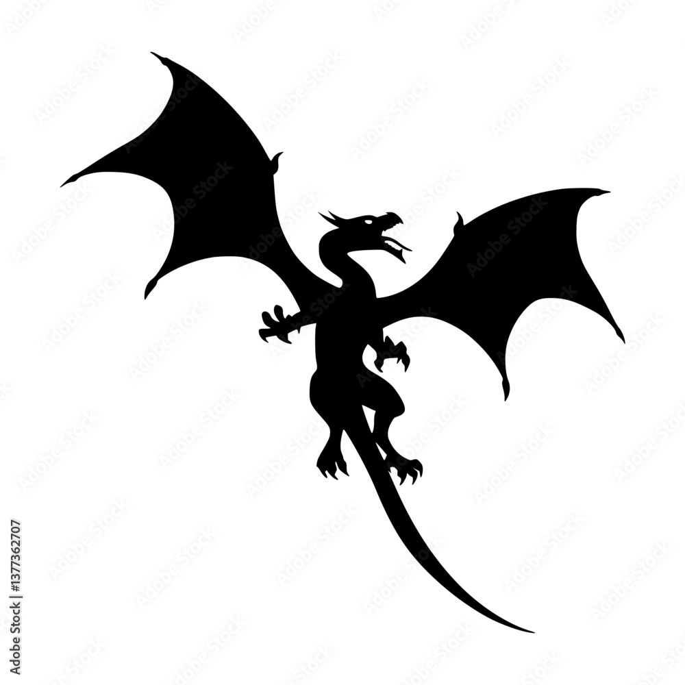 Fototapeta premium Black Dragon Silhouette Flying