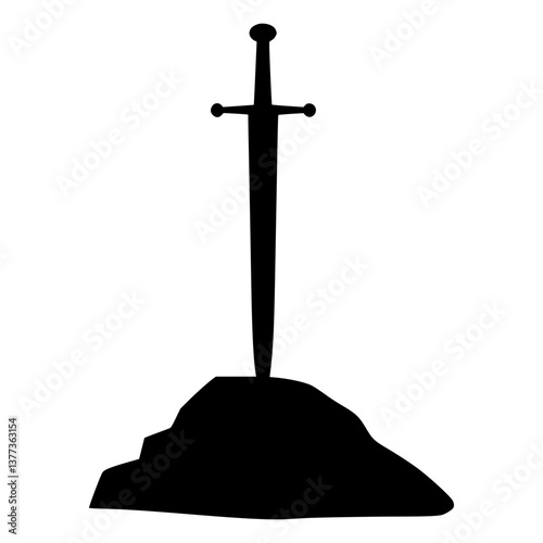 Medieval Sword on Rock Silhouette