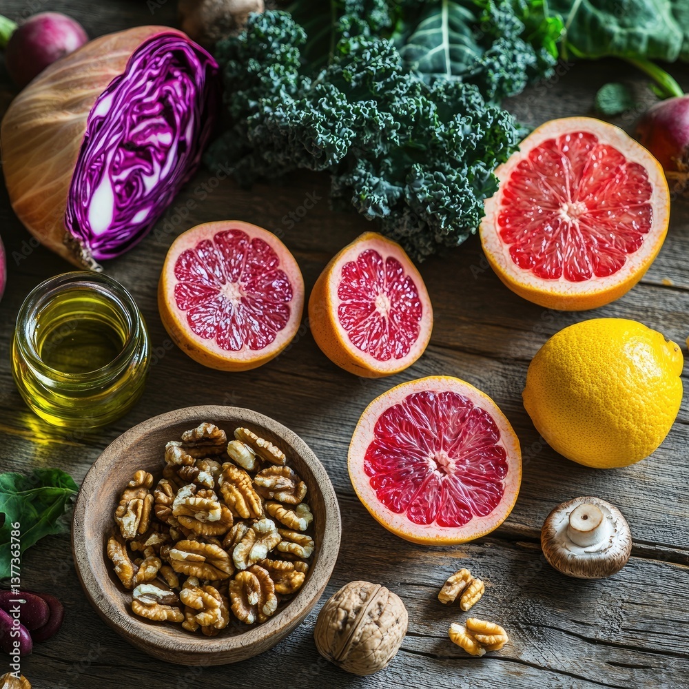 Colorful array of fresh, nutritious foods. A vibrant collection of fruits and vegetables, nuts, and healthy fats. A wholesome meal prep concept, highlighting a balanced diet and organic eating Colorful array of fresh, nutritious foods. A vibrant collection of fruits and vegetables, nuts, and healthy fats. A wholesome meal prep concept, highlighting a balanced diet and organic eating