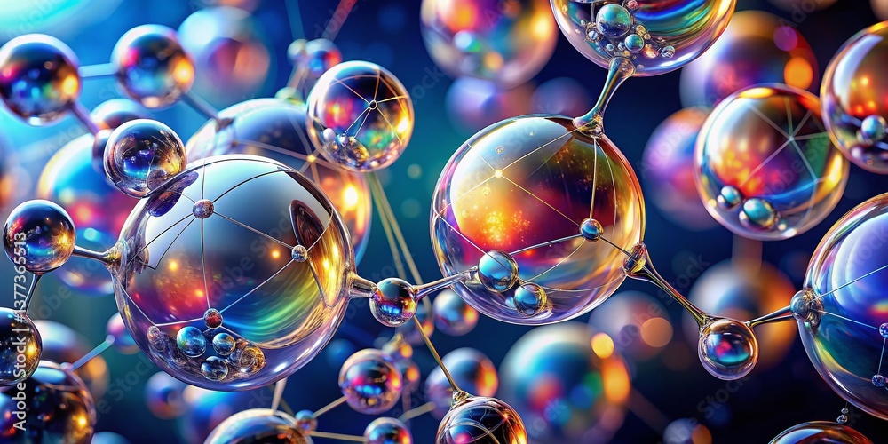 Realistic Molecular Sphere Bubbles: 3D Connection Model Stock Photo Realistic Molecular Sphere Bubbles: 3D Connection Model Stock Photo