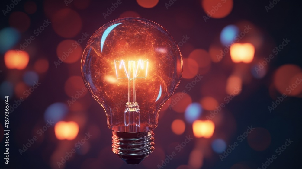 A glowing light bulb with a bokeh background A glowing light bulb with a bokeh background