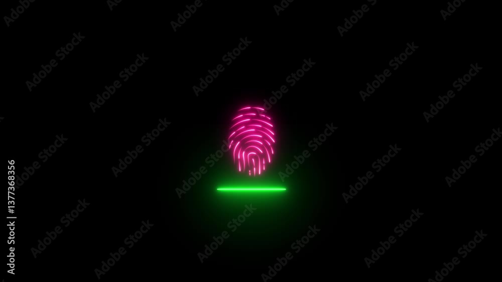 Glowing neon line Fingerprint scanning icon animation on the black background. Handprint icon animation. Glowing neon line Fingerprint scanning icon animation on the black background. Handprint icon animation.