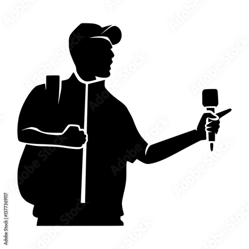 Silhouette Singer Microphone - Vector Illustration