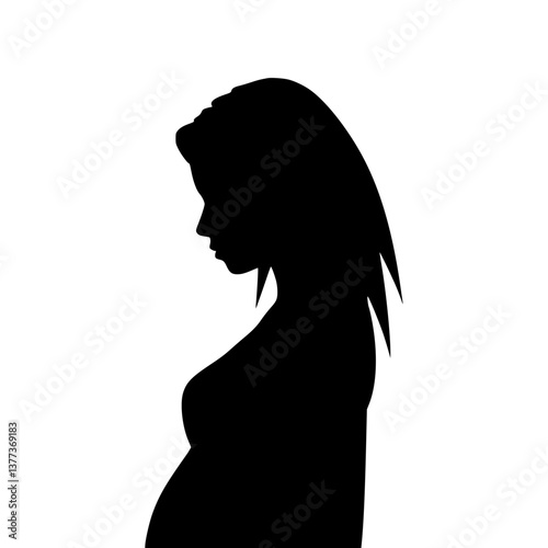 Pregnant Woman Silhouette - Black Outline
