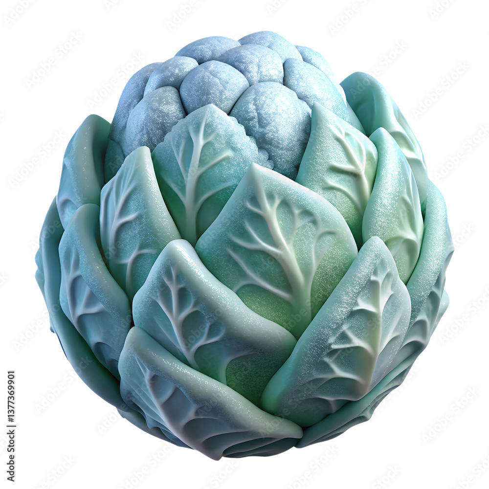 Obraz premium A frosted winter cabbage covered in ice crystals on transparent background.png