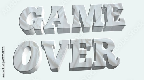Game Over Text in 3D Silver Metallic Font Style