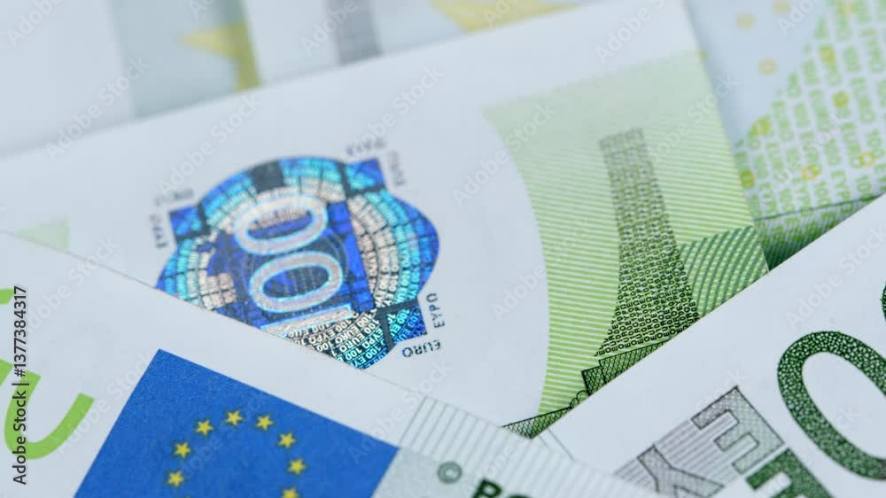 Detailed CloseUp of Euro Currency Featuring European Flag Representation and Symbols