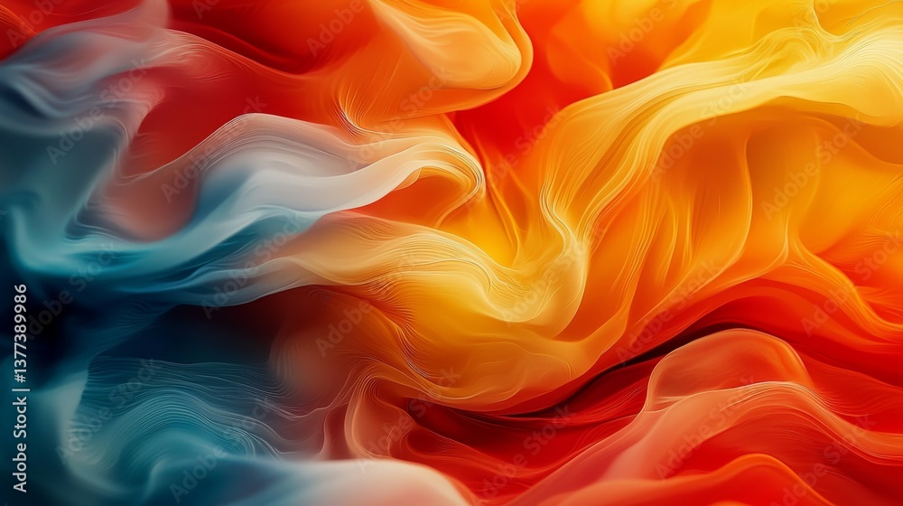 Fototapeta premium Vibrant Swirling Abstract Forms in Warm Tones - Fluid Artistic Liquid Silk Motion Background with Vivid Colors and Soft Translucent Textures