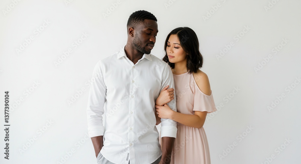 Affectionate Interracial Couple Posing Together Studio Shot White Background Affectionate Interracial Couple Posing Together Studio Shot White Background