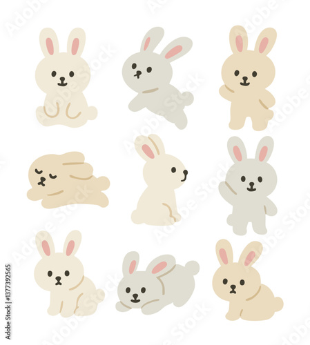 set of funny cartoon rabbits