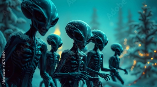 scary group of aliens in the snow