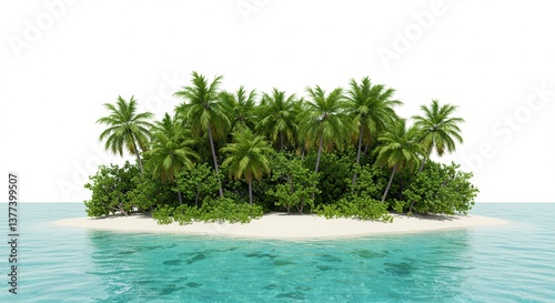 Fototapeta Naklejka Na Ścianę i Meble -  Lush Tropical Island Paradise White Sand Beach Palm Trees Turquoise Ocean