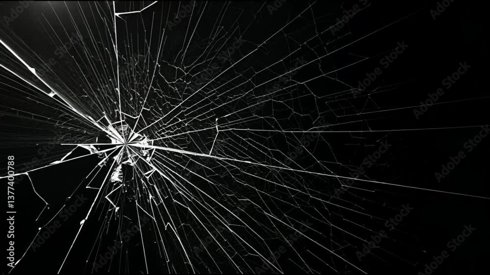 Glass panel slowly cracking with deep fissures forming over black backdrop Glass panel slowly cracking with deep fissures forming over black backdrop