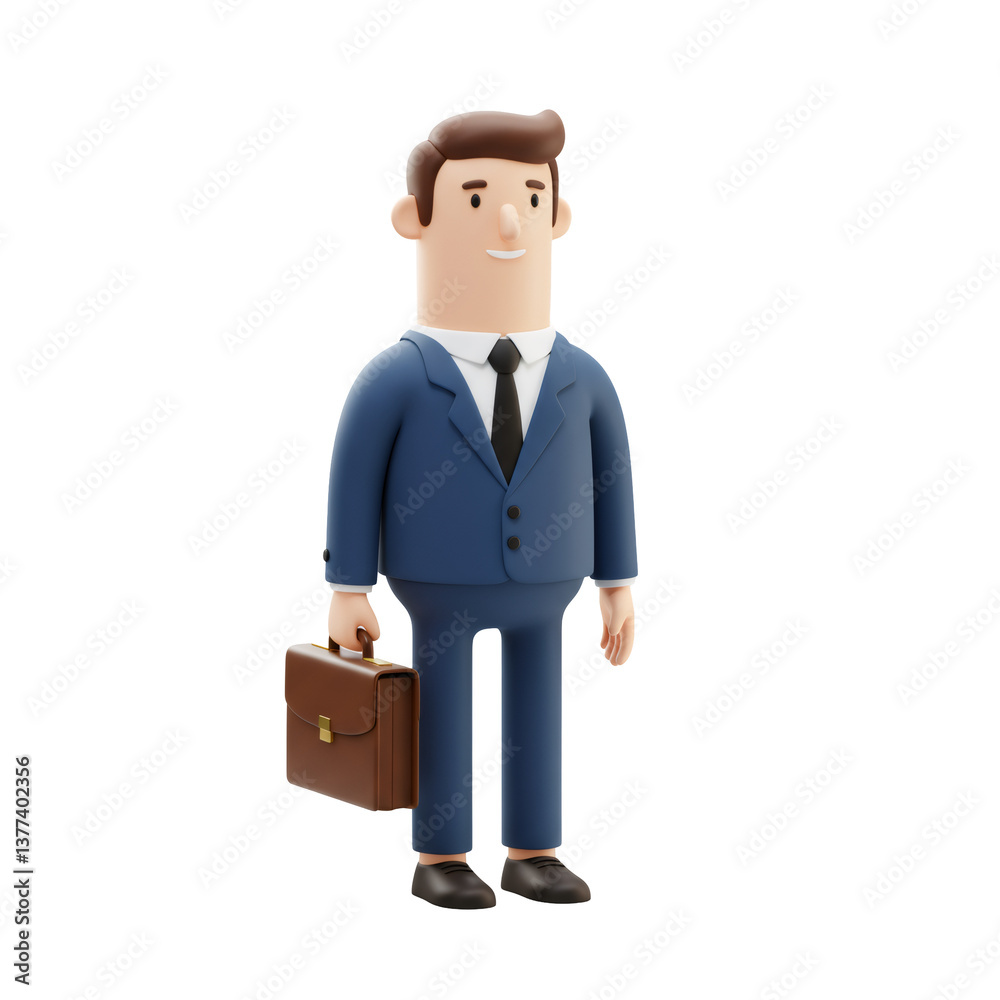 Smiling Cartoon Businessman in Blue Suit with Briefcase Smiling Cartoon Businessman in Blue Suit with Briefcase