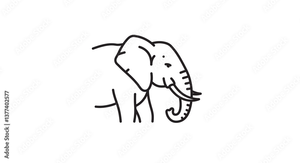 A gentle giant, an elephant's serene gaze, captured in a simple line drawing with stark black lines against a white background. A gentle giant, an elephant's serene gaze, captured in a simple line drawing with stark black lines against a white background.