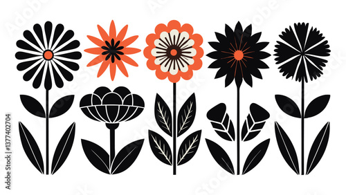 Vector art.A collection of flower heads isolated against a white background for design elements.
