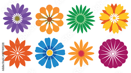 Vector art.A collection of flower heads isolated against a white background for design elements.