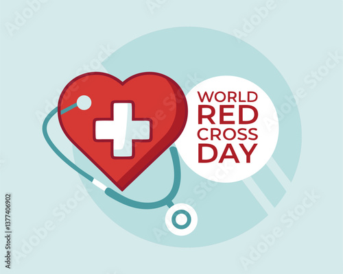 World Red Cross Day design with heart, cross, and stethoscope.
