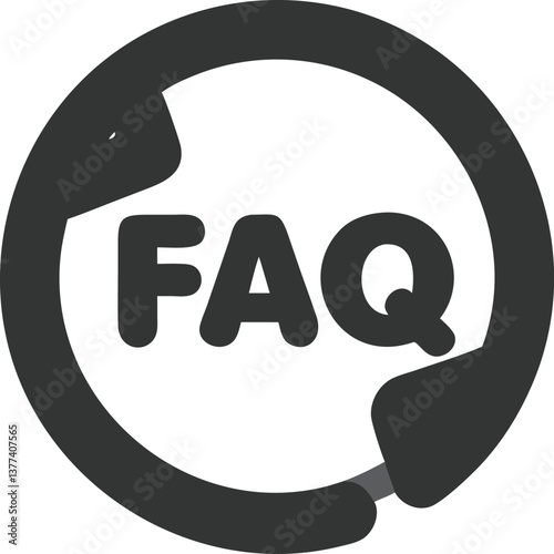FAQ in Circle Graphic on White, Dark Gray Symbol with FAQ Text