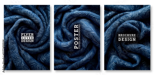 Blue textile art flyer template design, Luxury invitation card background, artistic texture, pattern art, Hand drawn texture design, invitation, abstract background, cover template