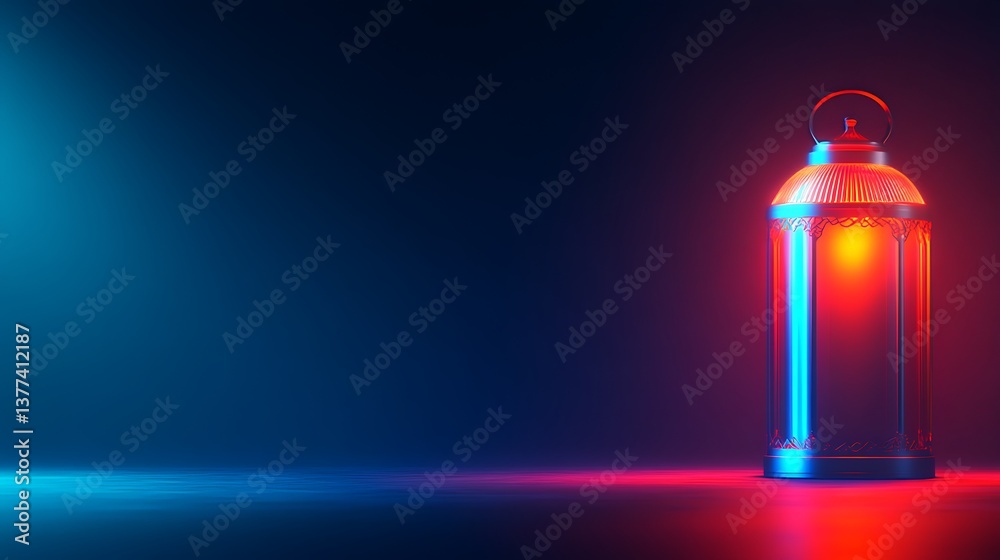 A glowing ornate lantern illuminated with brilliant neon light A glowing ornate lantern illuminated with brilliant neon light