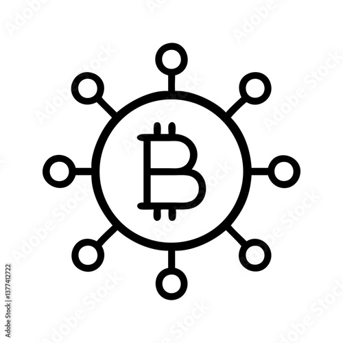 Bitcoin Network Line Art Icon, Cryptocurrency Symbol, Blockchain Vector Illustration