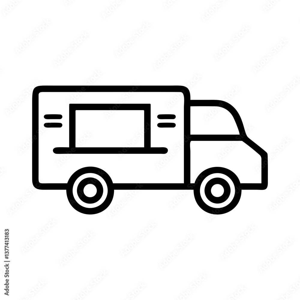 Food Truck Line Art Icon, Mobile Kitchen Symbol, Catering Vehicle Vector Illustration Food Truck Line Art Icon, Mobile Kitchen Symbol, Catering Vehicle Vector Illustration