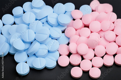  A pure pile of pink and blue ecstasy tablets