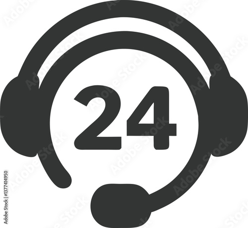 24 Hour Service Call Center Headset Icon on Transparent