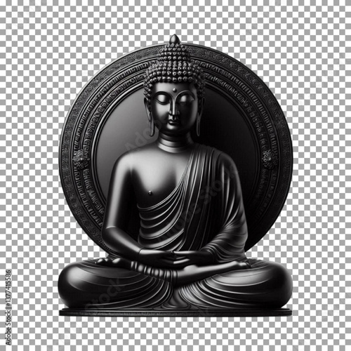 an elegant tranquil Buddha statue, radiating calm and serenity, Modern Black Buddha Sculpture for Spiritual Ambiance on transparent background, png, psd

