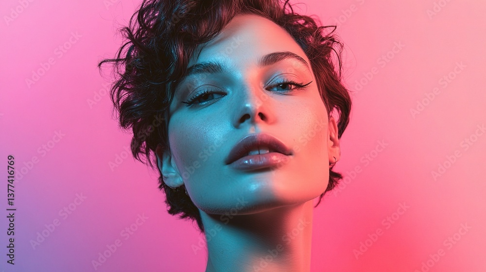 Fototapeta premium Portrait of a Beautiful Genderqueer Individual with Artistic Lighting