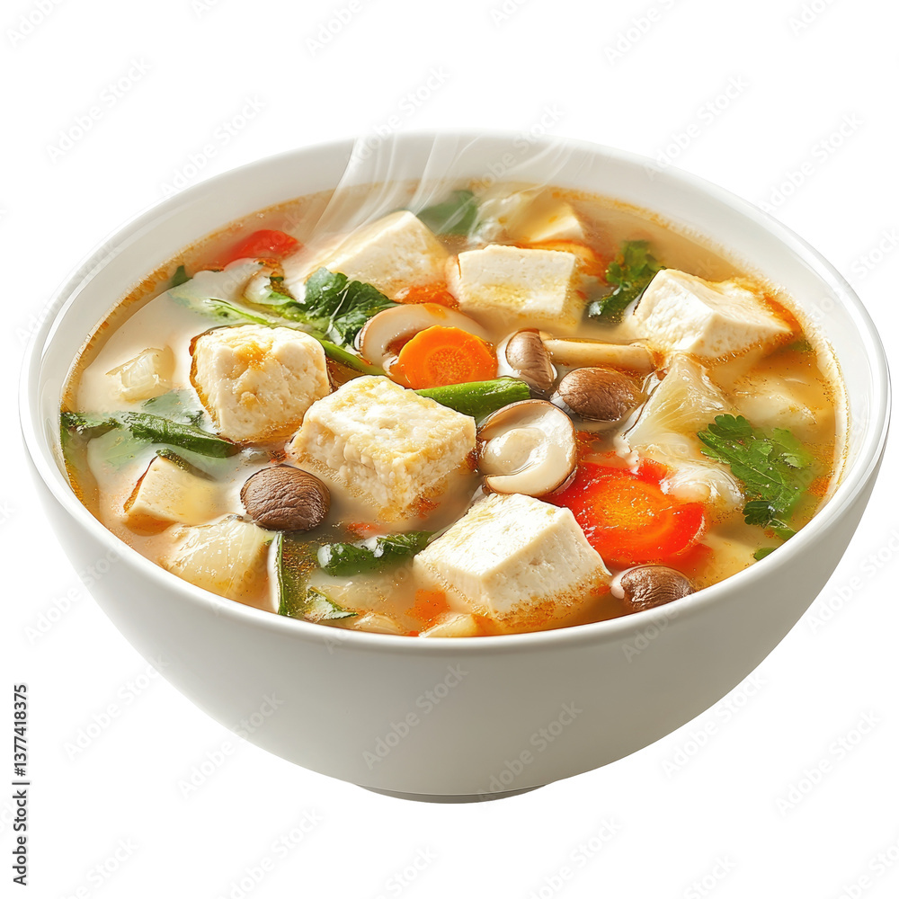 A bowl of hot Chinese wonton soup with delicate dumplings on transparent background A bowl of hot Chinese wonton soup with delicate dumplings on transparent background