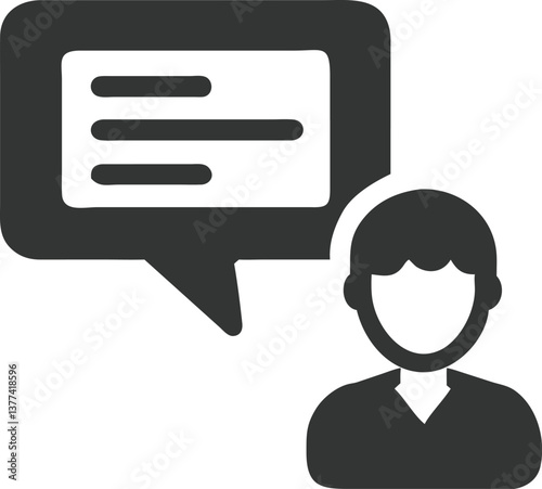 Man with Speech Bubble Icon, Communicating and Sharing Ideas in Gray Silhouette