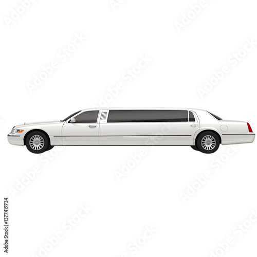 Elegant white limousine with tinted windows, isolated on transparent background