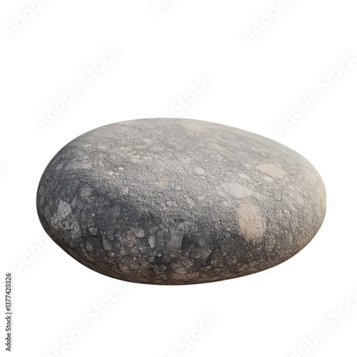 Flat stone with a smooth, round shape, isolated on transparent background