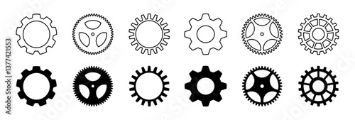 Gear shape icon for laser engraving. Vector sign. Engineering symbol