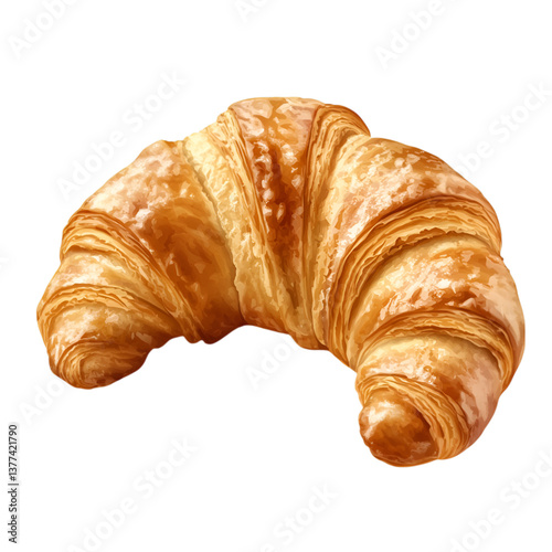 Freshly baked croissant with a golden-brown crust, isolated on transparent background
