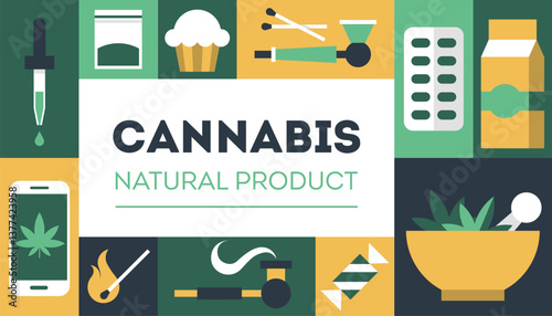 Marijuana poster banner cannabis medicine legal geometric background vector pattern 
