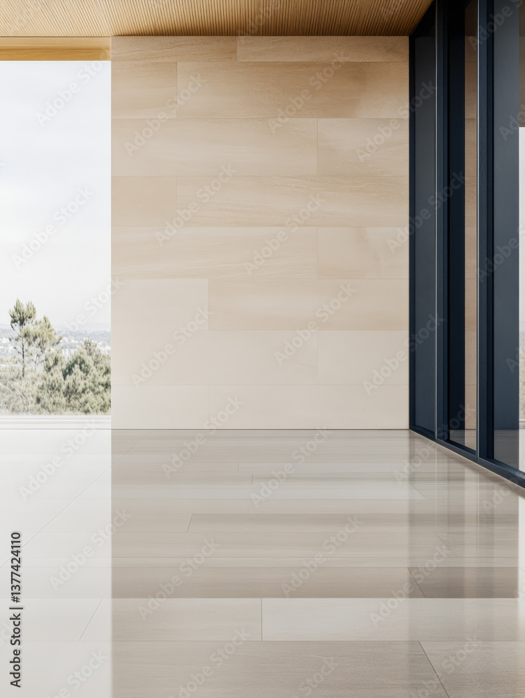 Fototapeta premium Minimalist interior design showcasing natural light and sleek finishes in a spacious setting