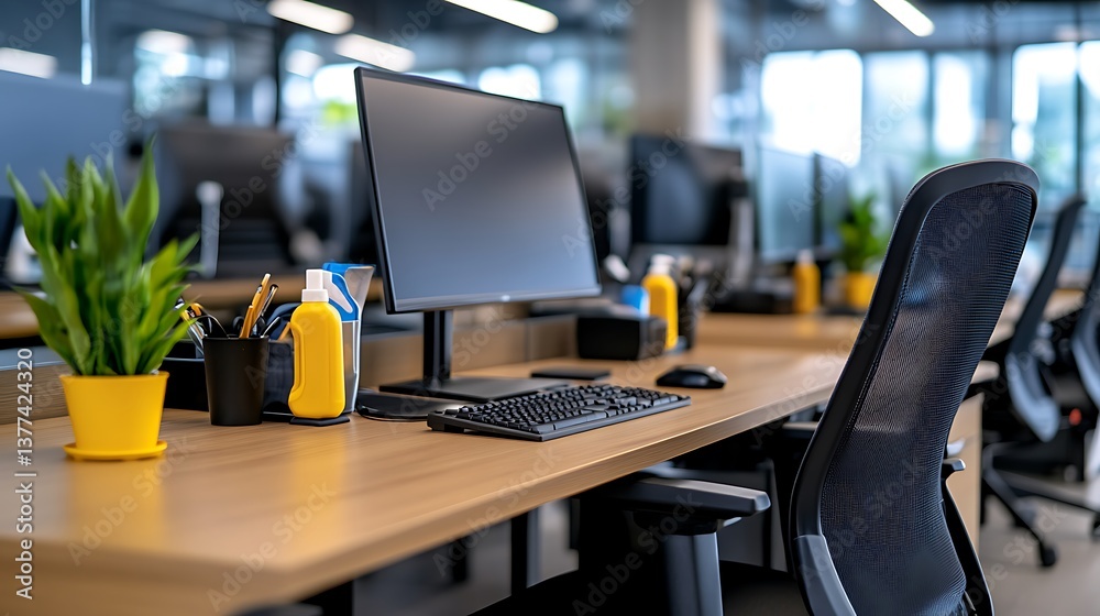 Modern Office Workspace Clean Desk Computer Keyboard Chair Modern Office Workspace Clean Desk Computer Keyboard Chair